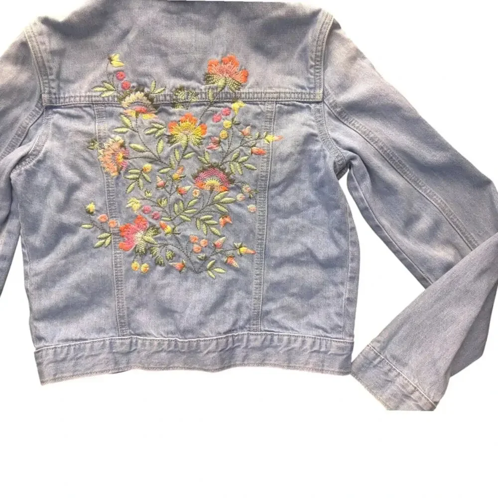 GapKids Floral Embroidered Denim Jacket Light Blue